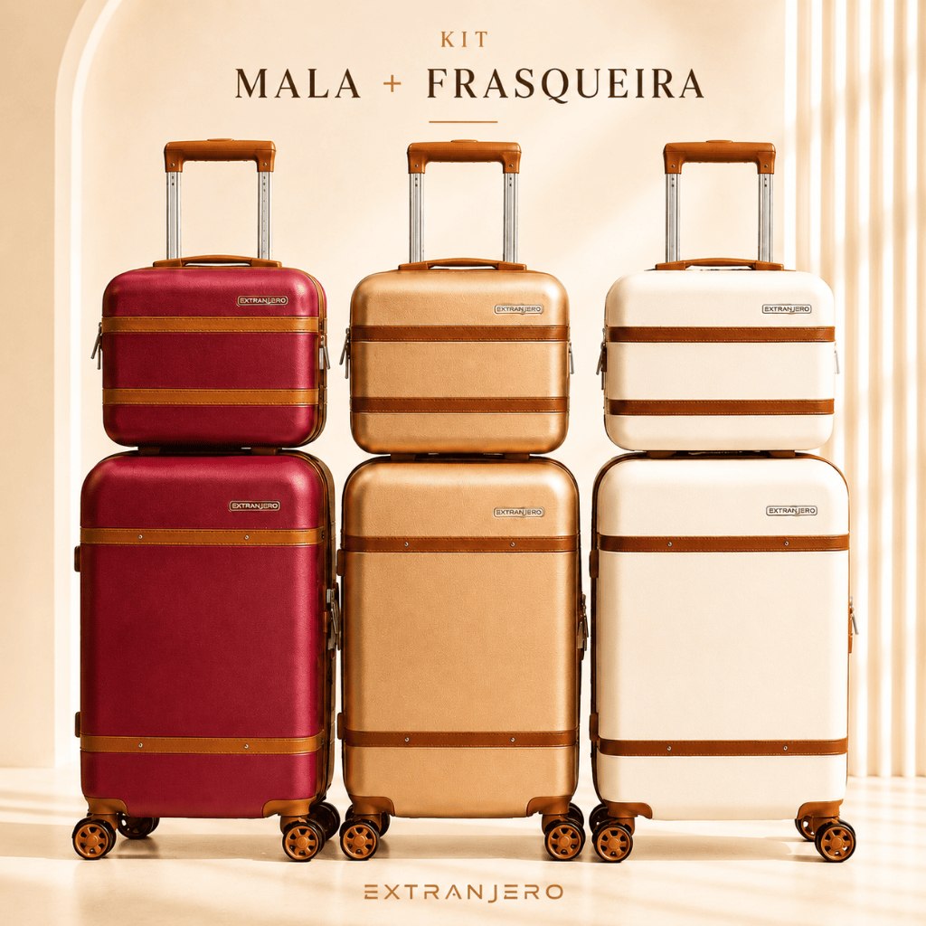 Mala de Bordo + Frasqueira 10kg - 8kg Expansível Cadeado TSA Roda 360 Frasqueira