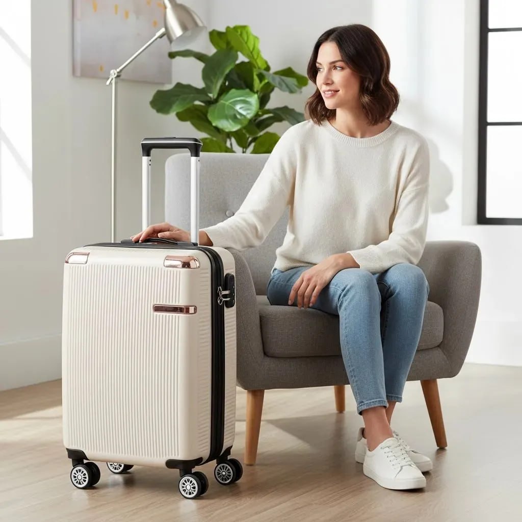 Mala de Bordo Rígida Sweet Studio Bege para Viagem, 55 cm