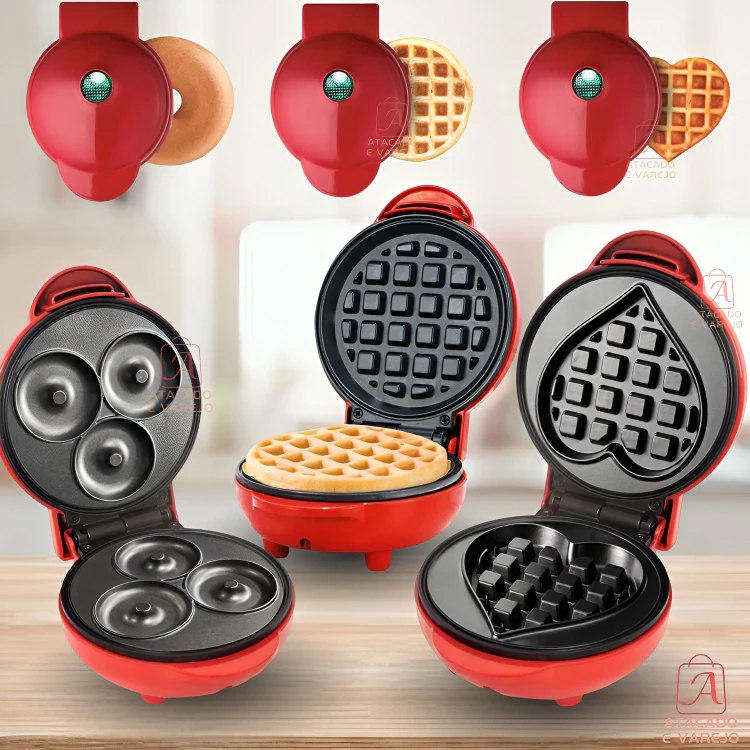 Máquina Para Fazer Redonda/Coração/Donuts Waffles Em Forma Rosquinhas Pequena Portátil 350w...