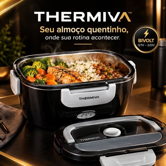 ⚠️ MARMITEIRA ELÉTRICA THERMIVA BIVOLT PORTÁTIL TÉRMICA PARA TRABALHO E FACULDADE PRETA