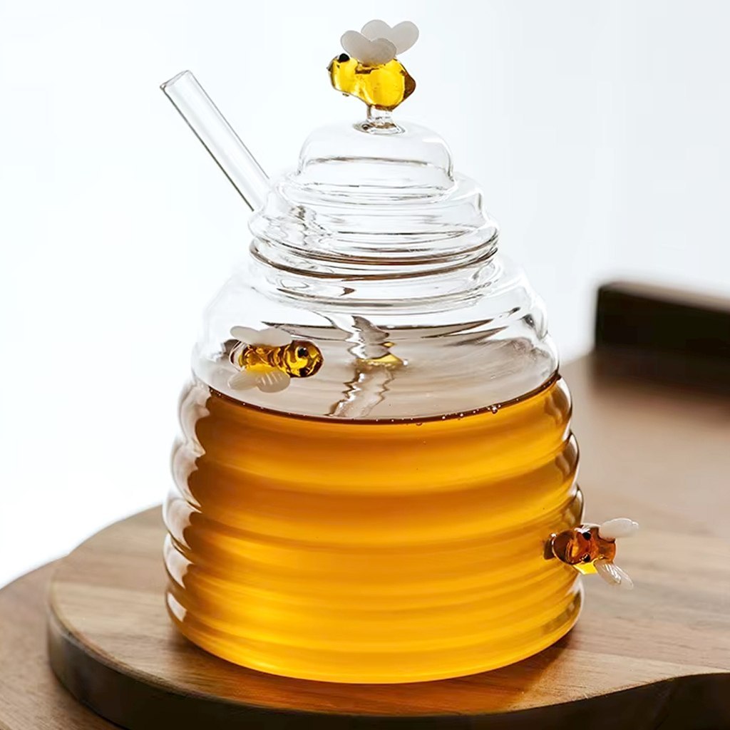 MELEIRA DE VIDRO CRISTAL 450ML COM PEGADOR POTE PORTA MEL COM DOSADOR E TAMPA