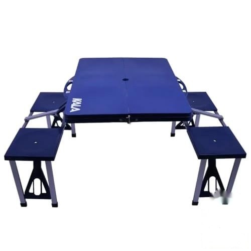 ➡️ Mesa Dobrável Kala Deluxe Azul com 4 Banquetas de Alumínio para Camping