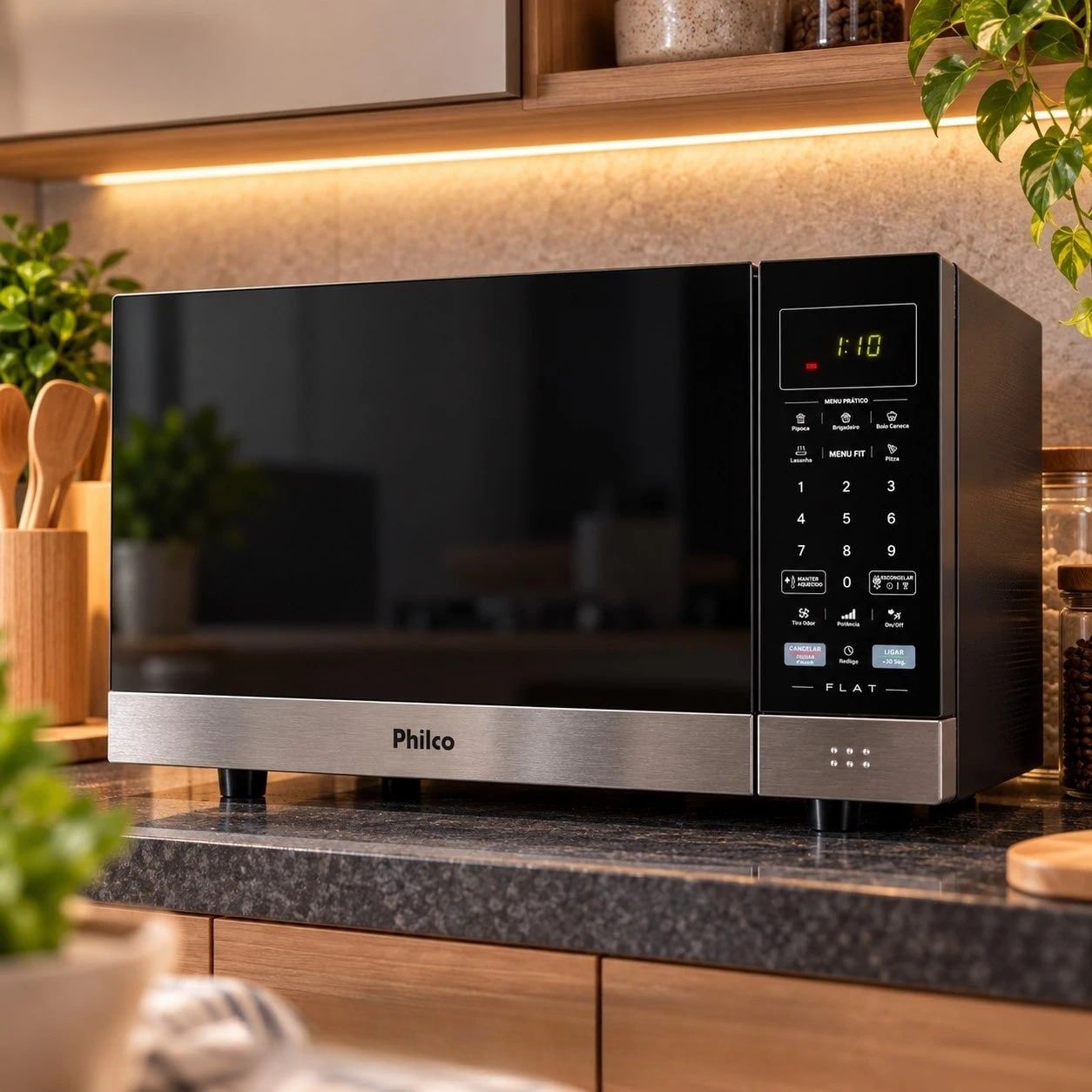Micro-Ondas Philco 28L Preto Espelhado Flat PMO30F 127v