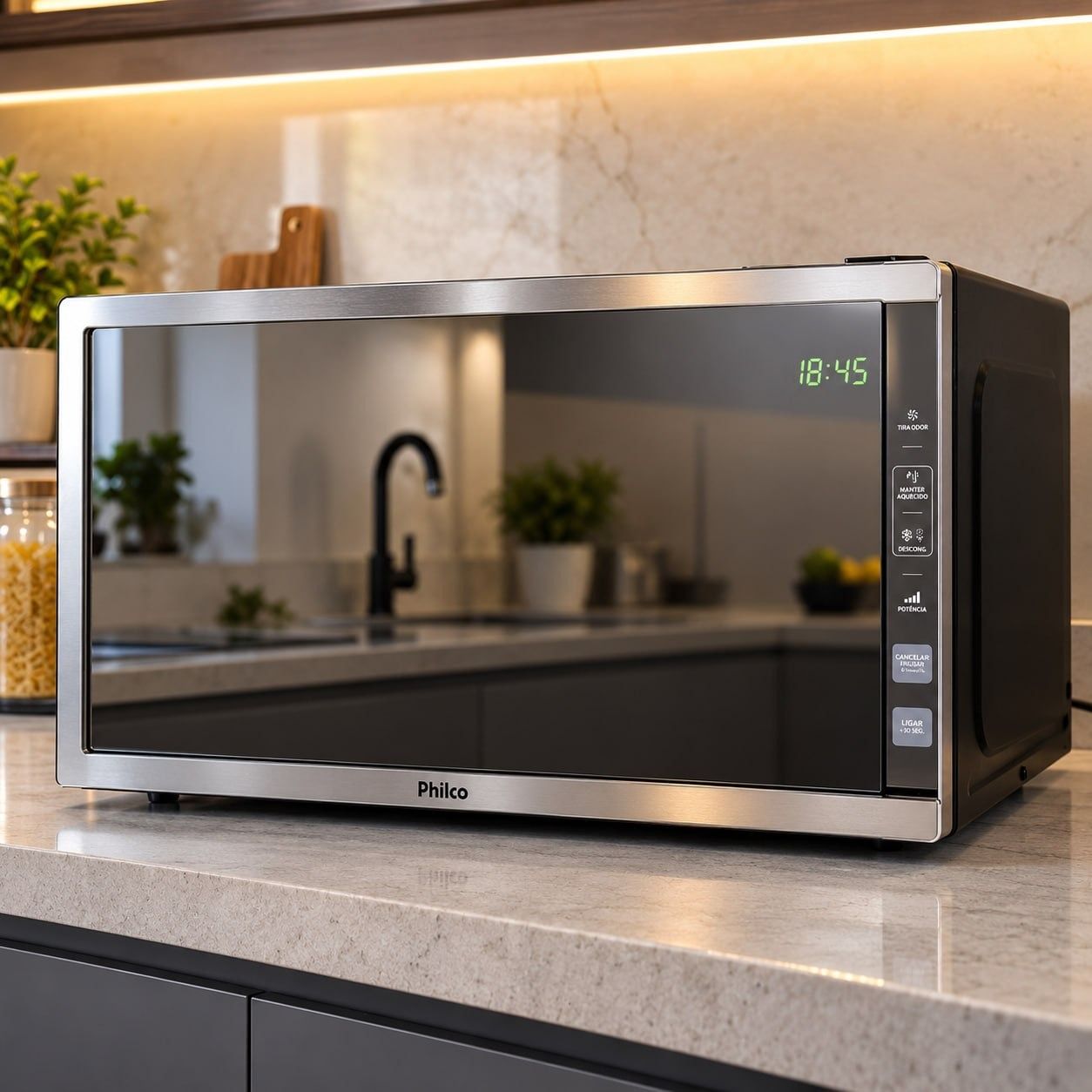 Micro-ondas Philco 33l Acabamento Inox Espelhado Pmo38t