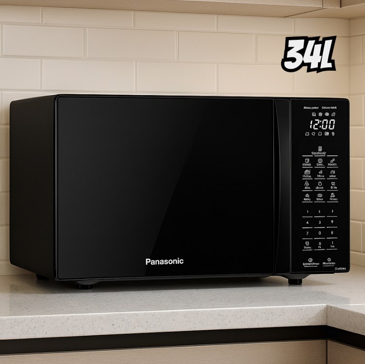 Microondas Panasonic Black Glass 34L Dupla Refeição (NN-ST66NBRU)