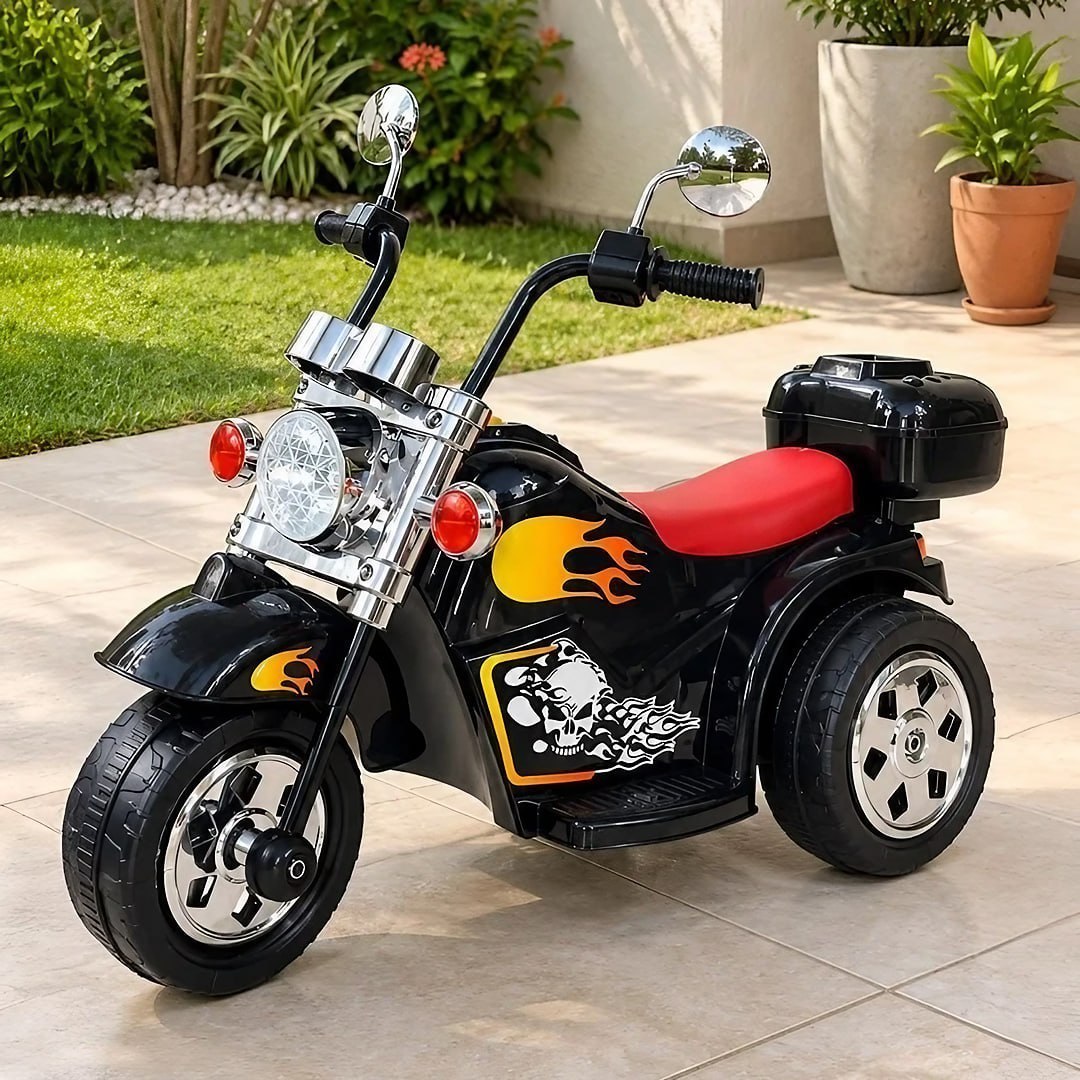 Mini Moto Elétrica Infantil 6V Preto Triciclo 3 Rodas Com Luz e Sons