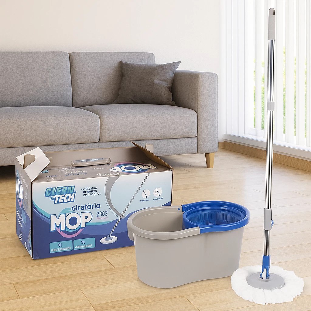 MOP GIRATÓRIO ESFREGÃO 360° BALDE DUPLO CENTRÍFUGA VARE LIMPA SECA LIMPEZA RÁPIDA E SEM ESFORÇO