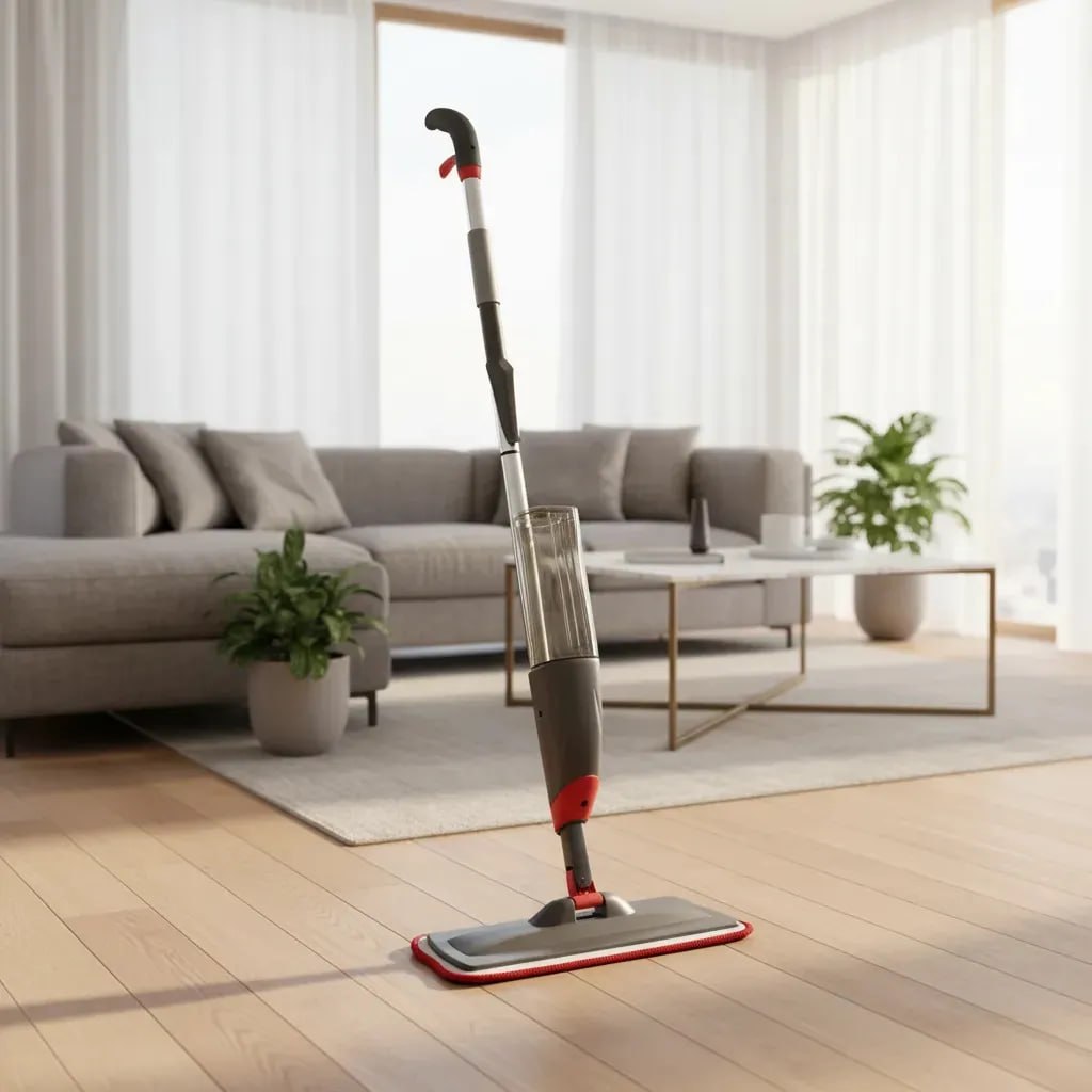 Mop Spray Reservatório Água Vassoura Esfregão Rodo Mágico Cor Cinza e Vermelho*