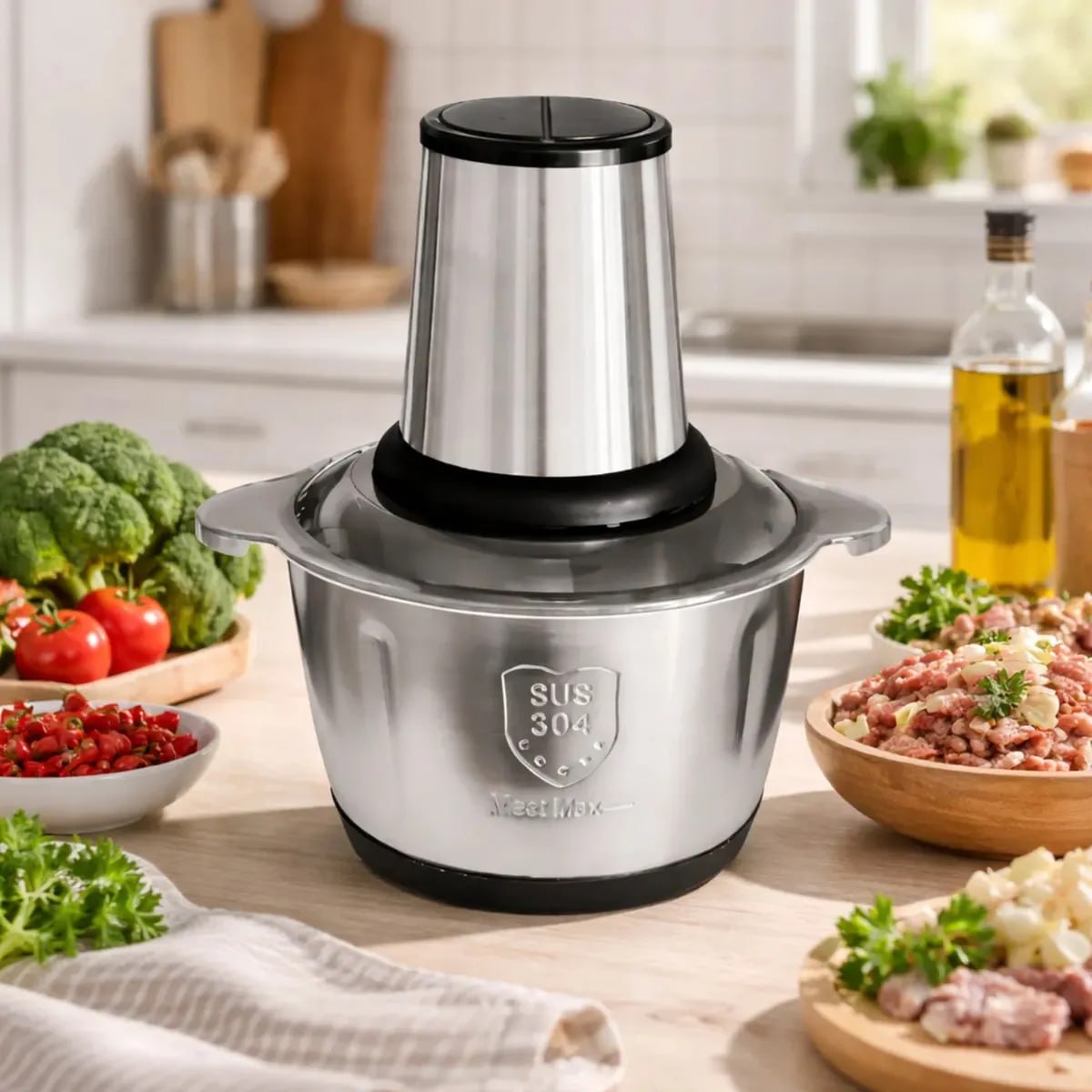 Multiprocessador Elétrico De Alimentos Em Inox 2l Triturador De Alho Tempero Processador De...