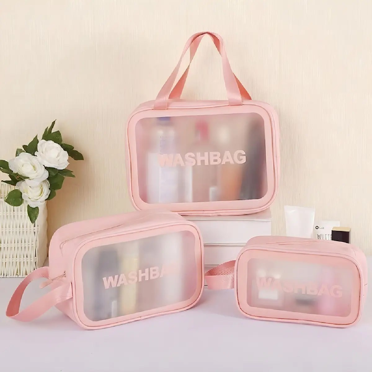 Necessaire Sem Gênero Washbag Kit Necessaires Rosa Liso*
