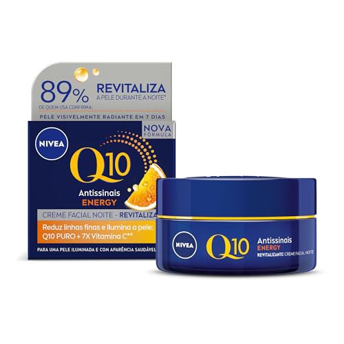 NIVEA Creme Facial Q10 Energy Antissinais Noite 50g, Reduz Linhas Finas, Ilumina, Pele mais...