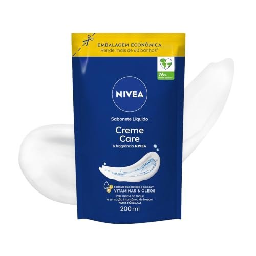 NIVEA Sabonete Líquido Creme Care Refil 200ml, Limpeza Corporal, Pele Macia, Óleos e Vitamin...