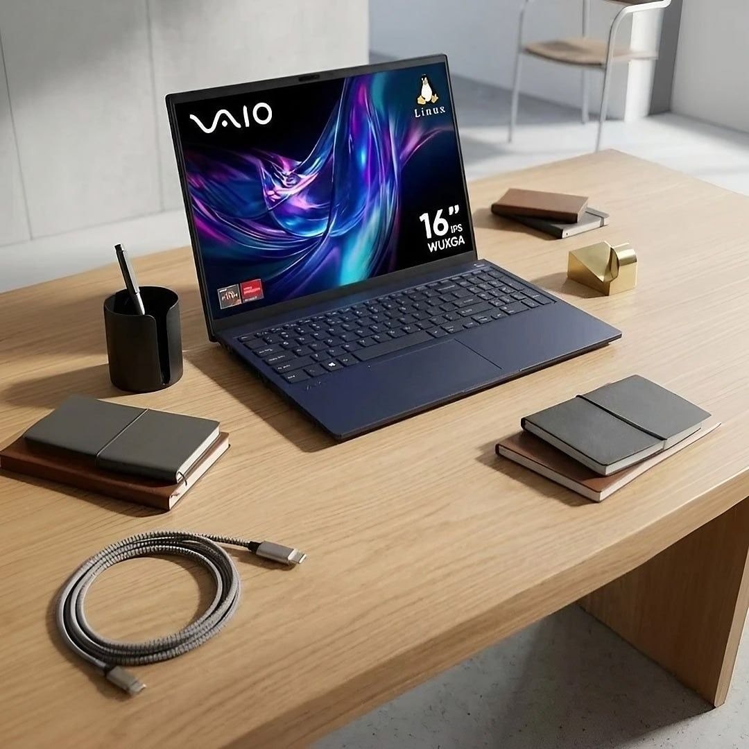 Notebook VAIO FE16 AMD Ryzen 5-5625U Linux 8GB RAM 256GB SSD Wi-Fi 6 Tela 16