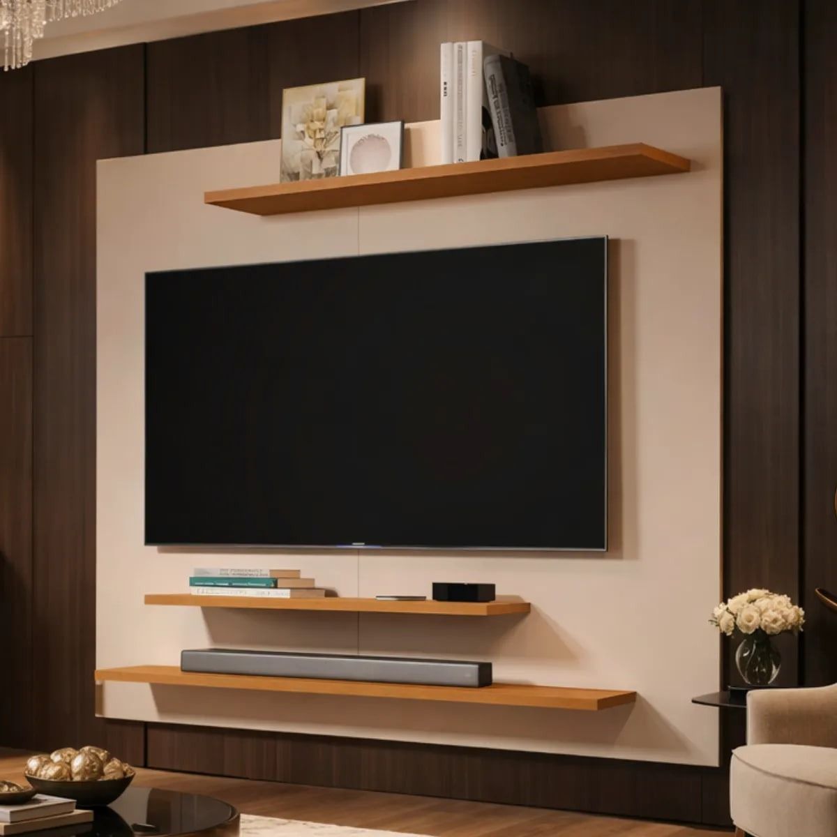Painel Para Tv Até 40 Polegadas Estante Rack Sala Off White Off White/nature