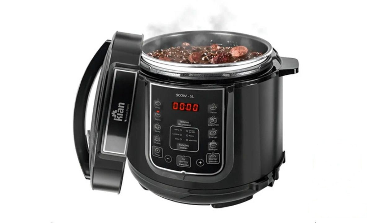 ➡️ Panela De Pressão Elétrica 5 Litros Aço Inox Preto Multifuncional Kian