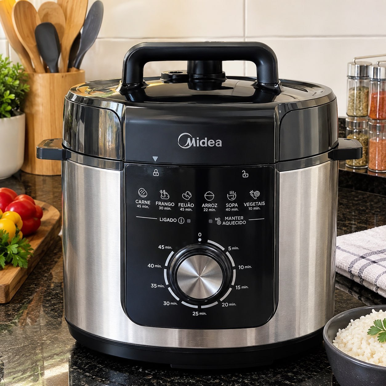 Panela De Pressão Mecânica Preta E Inox 4l Midea Cor Cinza 220v*