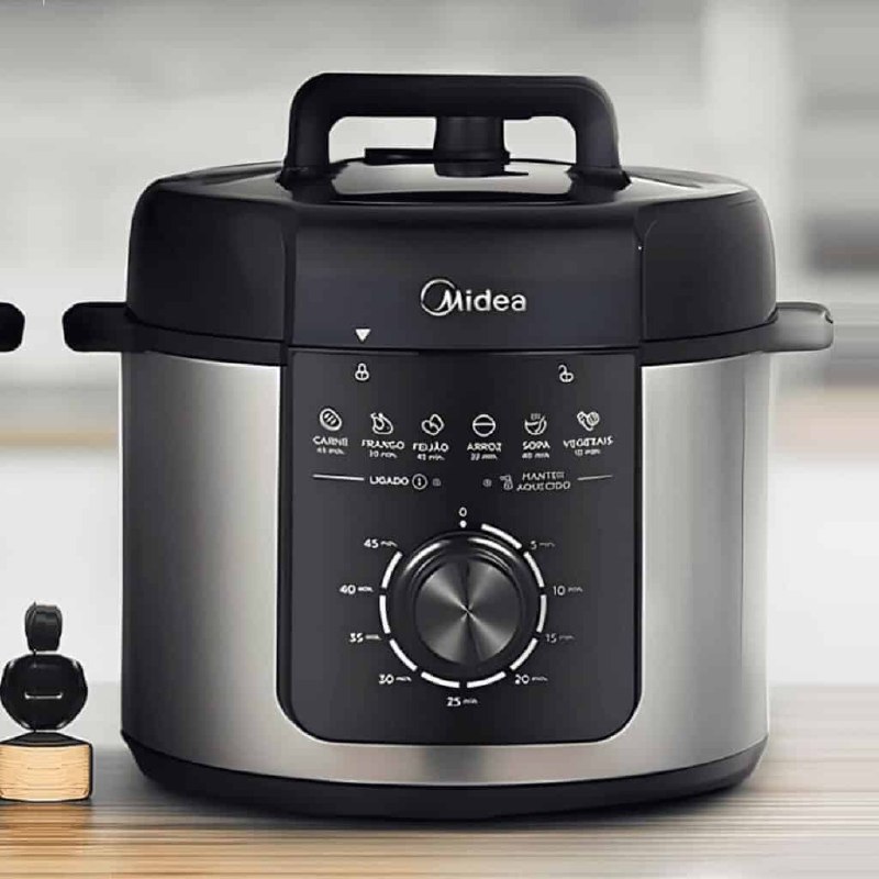 Panela Elétrica Mecânica Pressão 4l Preta E Inox Midea