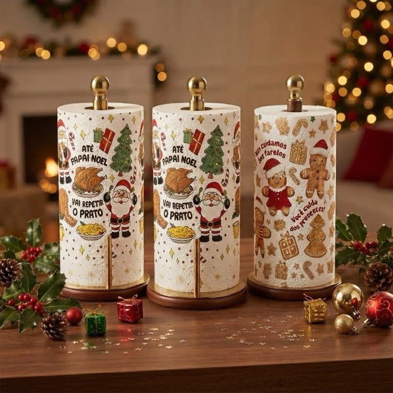 Papel Toalha de Natal Tripla folha Decoração 8 metros 40 guardanapos Natalinos Papai noel Bo...