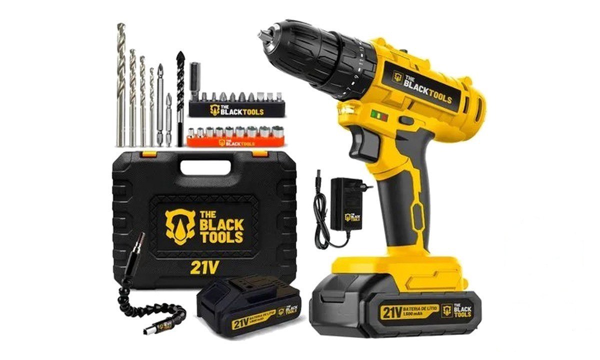 ➡️ Parafusadeira Furadeira De Impacto A Bateria 21V 3/8” Bivolt 1400 Rpm Com Acessórios E Ma...