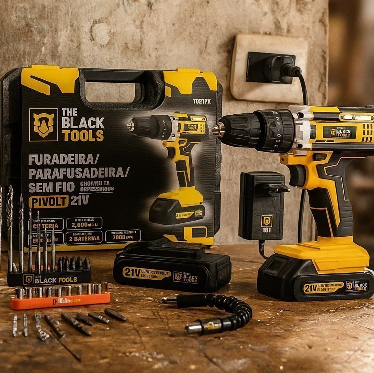 Parafusadeira Furadeira De Impacto The Black Tools Profissional TB-21PX 2 Baterias C/Maleta...