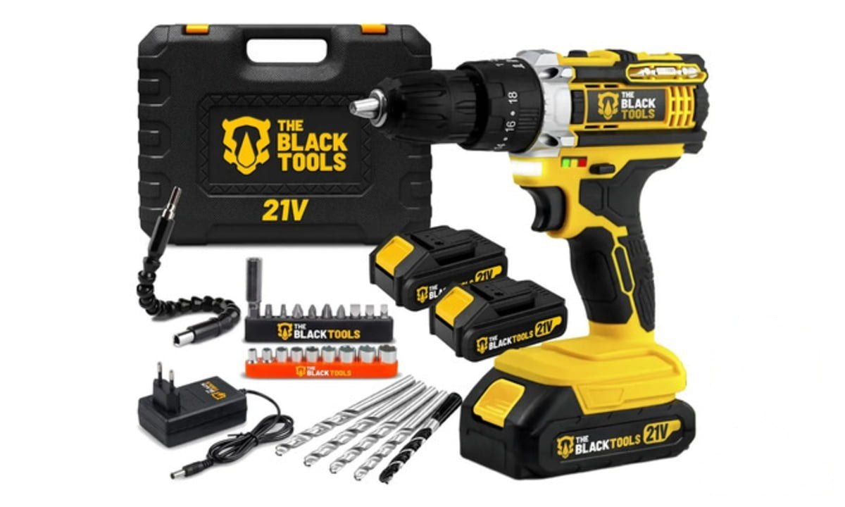 ➡️ Parafusadeira Furadeira De Impacto The Black Tools Profissional TB-21PX 2 Baterias Com Ma...
