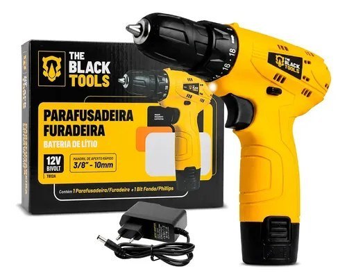 ➡️ Parafusadeira Furadeira The Black Tools TB12A 3/8 a Bateria Cor Amarelo Frequência 60Hz