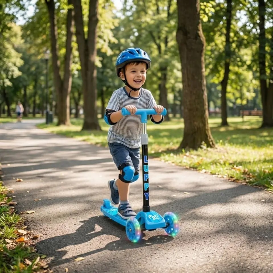 Patinete Infantil 3 Rodas Led Dobrável Luppy Azul Maxi Toys