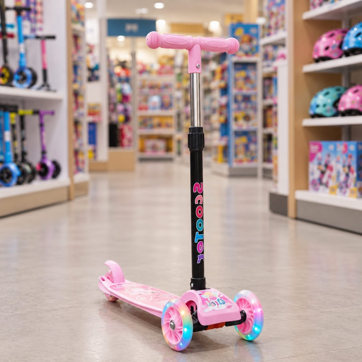 Patinete Infantil Dobrável 3 Rodinhas De Led Ajustável Rosa Coelho