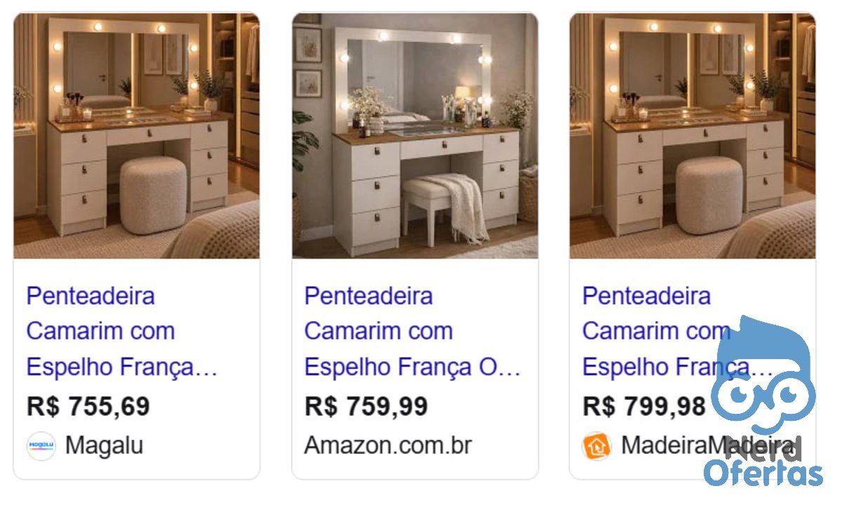 ⚠️ Penteadeira Camarim Com Espelho França Off Ic Off White/freijó