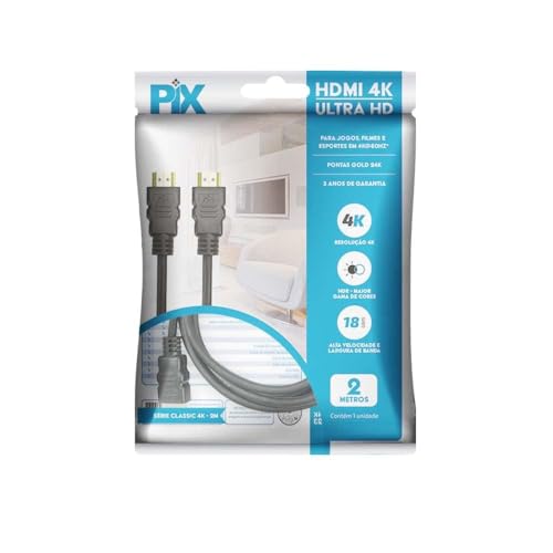 ➡️ Pix Cabo Hdmi 2.0 4K Hdr 19P 2M Pix Gold, Preto