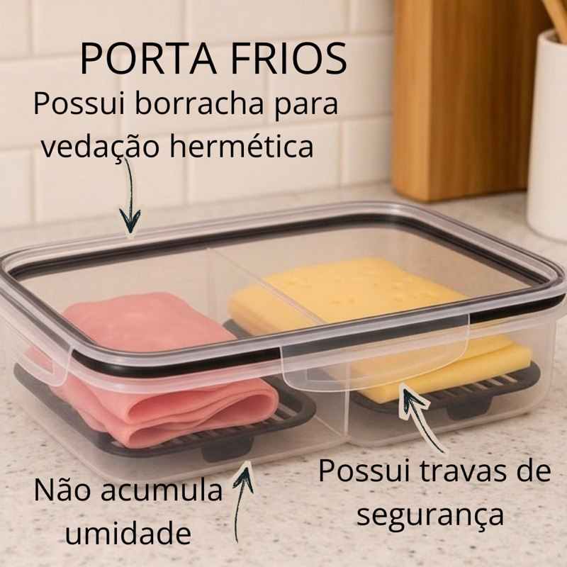 🆘PORTA FRIOS DUPLO PRETO PARA PRESUNTO E QUEIJO COM FUNDO REMOVÍVEL PARA CONSERVAR E ORGANIZ...
