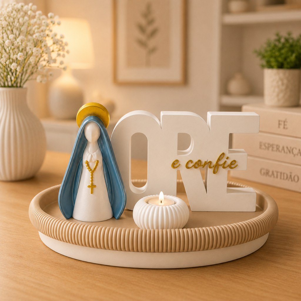 Presente Religioso Conjunto Nossa Senhora Aparecida / Porta Velas e Letreiro ORE e CONFIE De...