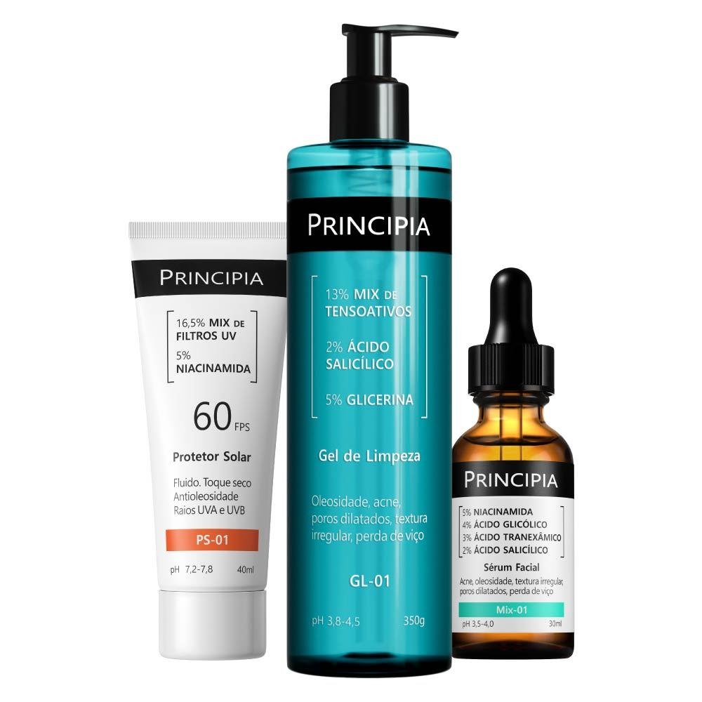 Principia Kit Anti-Acne Trio c/ Gel de Limpeza GL-01 + Sérum Mix-01 + Protetor Solar Facial...