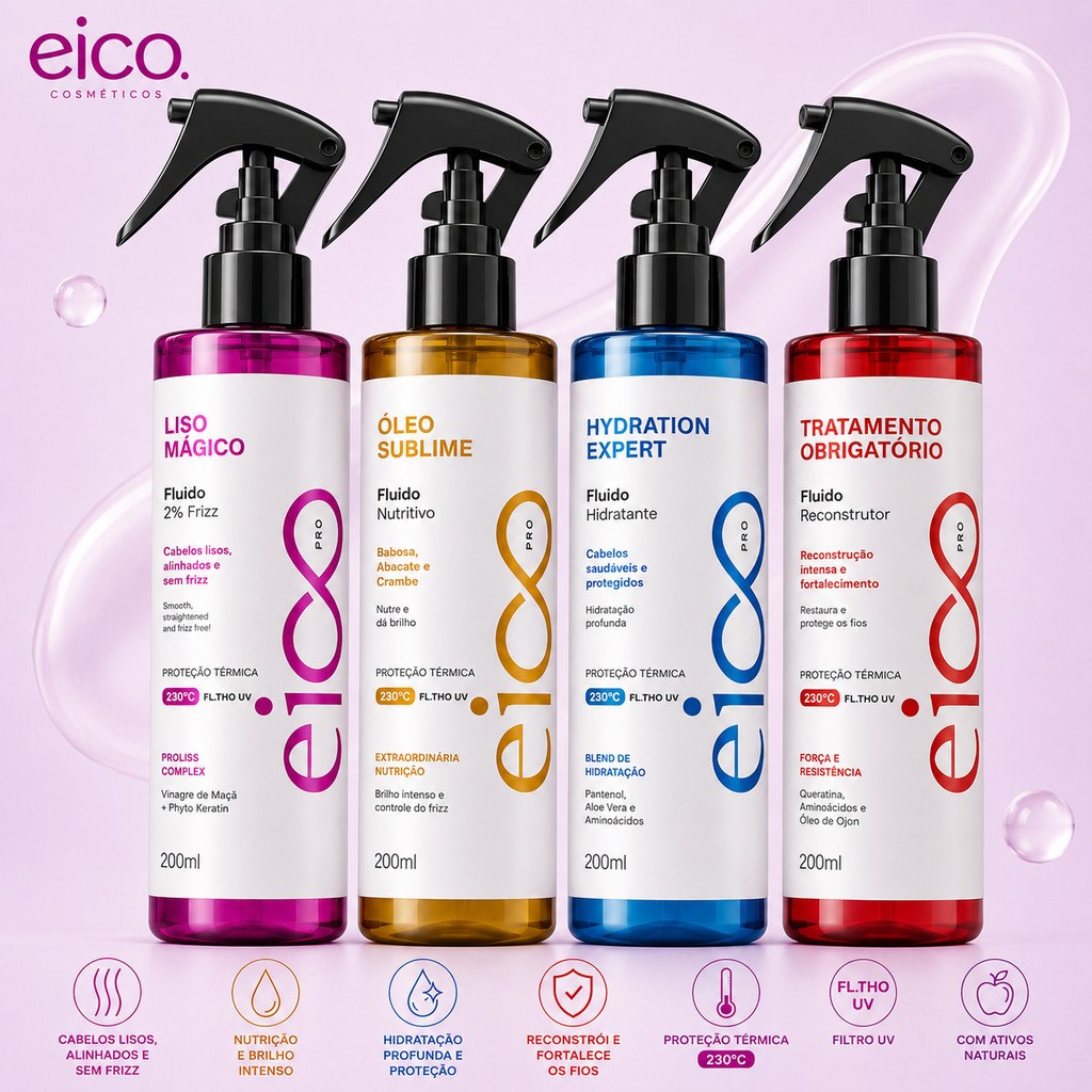 Protetor Termico Cabelo Eico Pro 200ml Anti Frizz Spray de Cabelo Leave in Protetor Térmico...