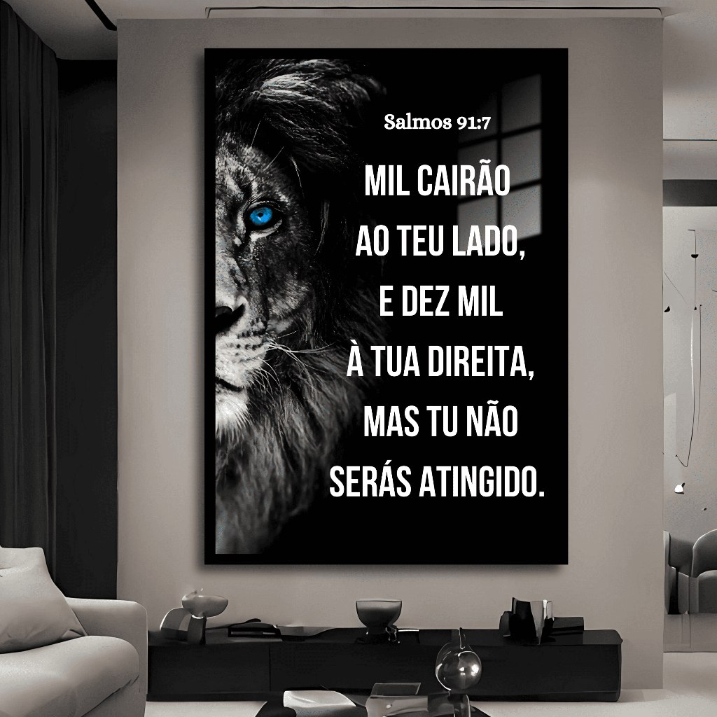 Quadro Decorativo Religioso Leão de Judá Salmos 91 Bíblia Fé Sala Quarto