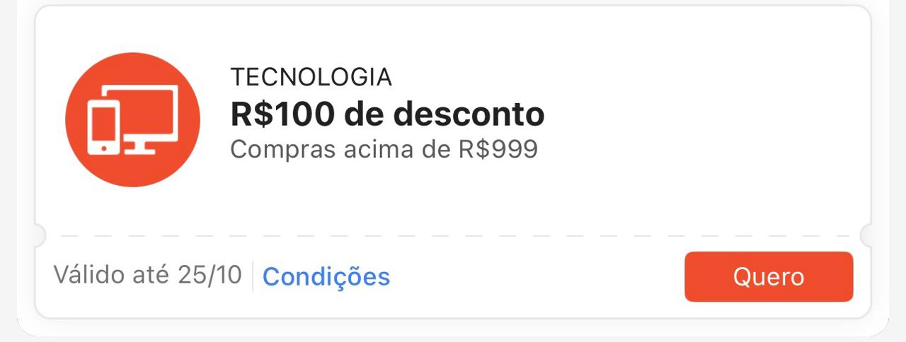 🏷️ R$ 100 OFF em R$ 999