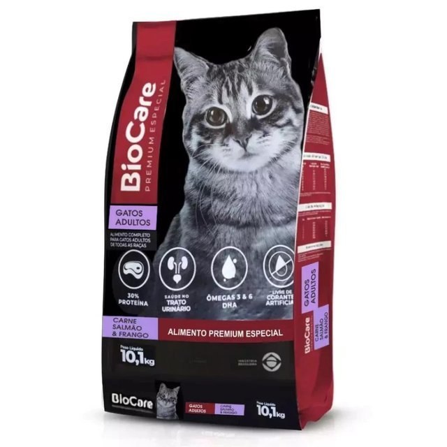 ⚠️ RAÇÃO GATOS ADULTOS BIOCARE SELECTION SALMÃO, CARNE E FRANGO 10,1KG