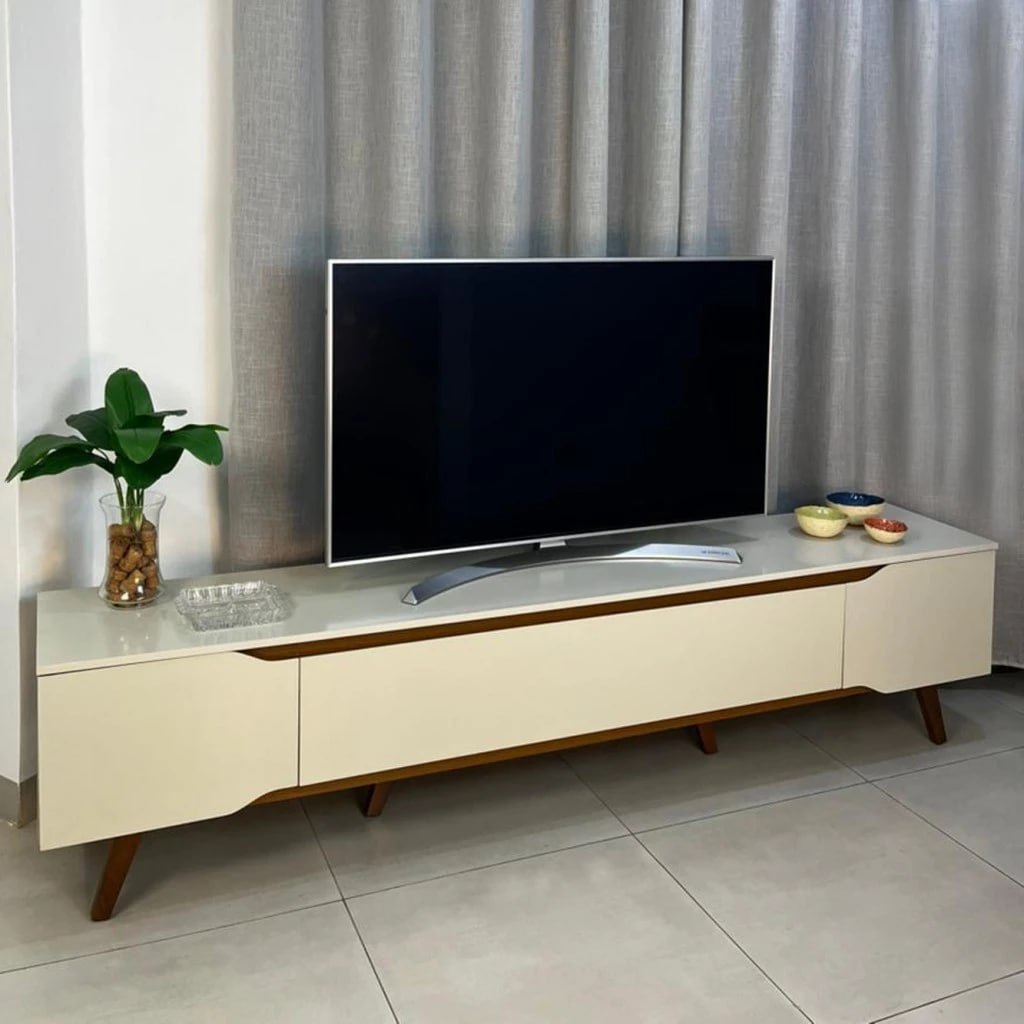 Rack Retrô para TV até 70 polegadas, Pés em Madeira Maciça Shop 2,20m – Moderno e de Alta Qu...
