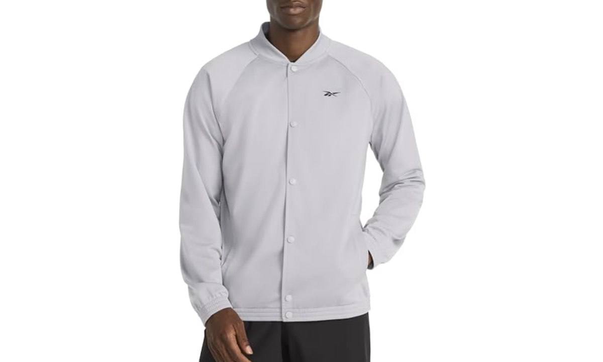 ➡️ Reebok Apparel Jaqueta masculina clássica de basquete fosca, cinza lazer Tamanho GG