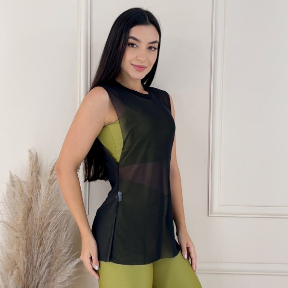 Regata Academia Feminina, regatão de tule blusa moda fitness