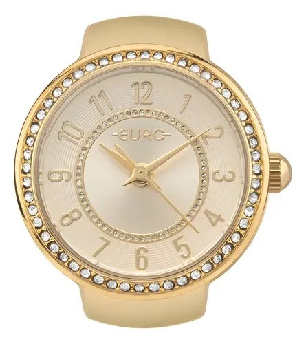 ➡️ Relógio Anel Euro Dourado Unique Eu2035yyi/4d em Aço com aro de pedras Feminino