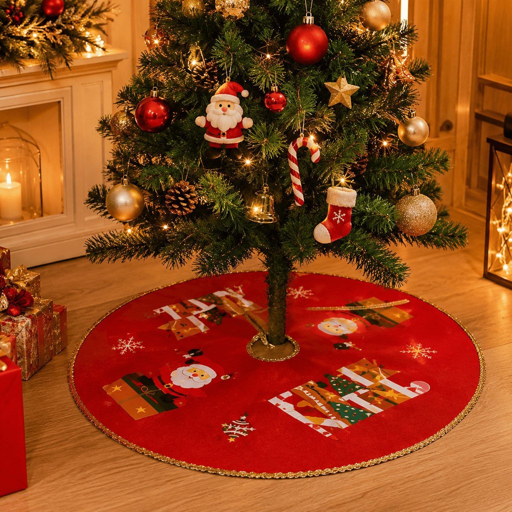 SAIA PARA ÁRVORE DE NATAL 40CM 60CM 90CM TAPETE BASE DECORATIVA VERMELHA PAPAI NOEL DECORAÇÃ...