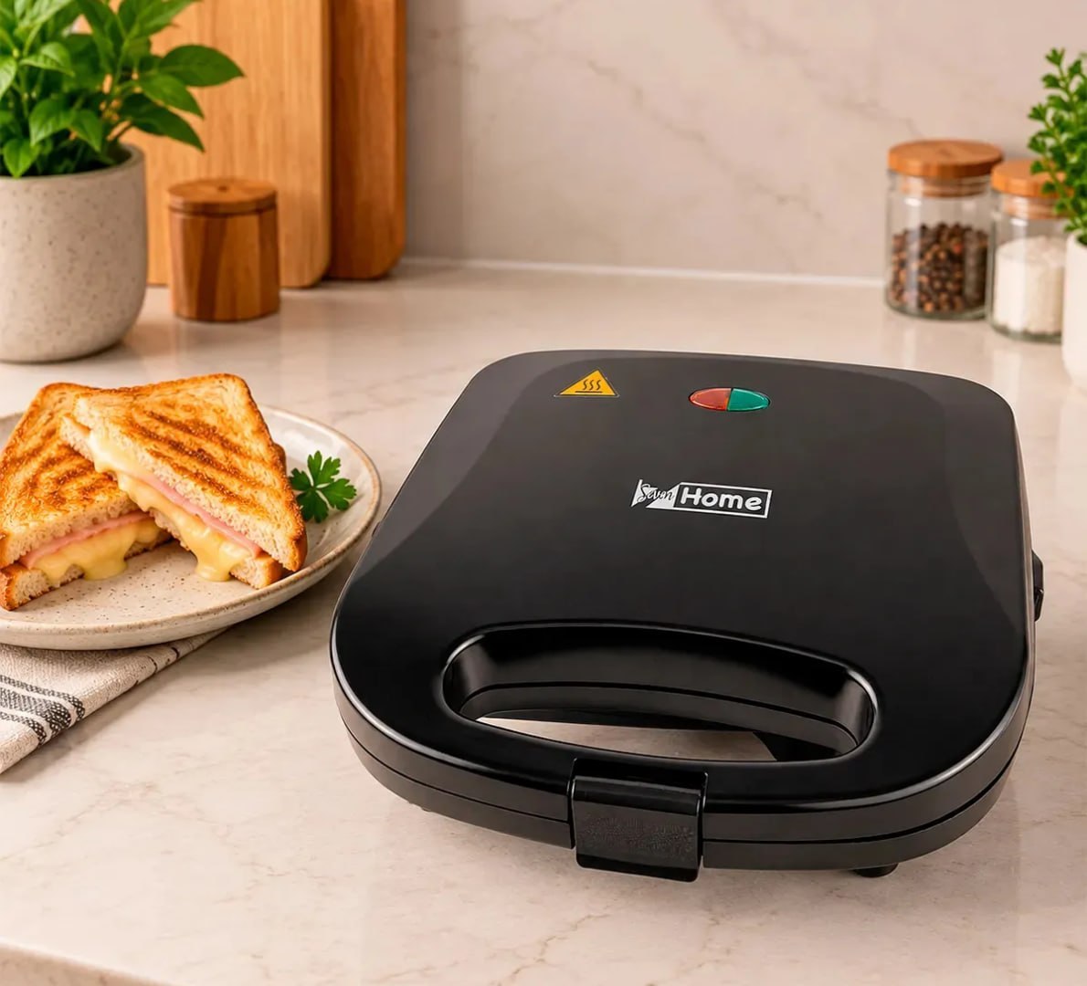 Sanduicheira Grill Antiaderente Preta 750W SAN004 - Seven Home