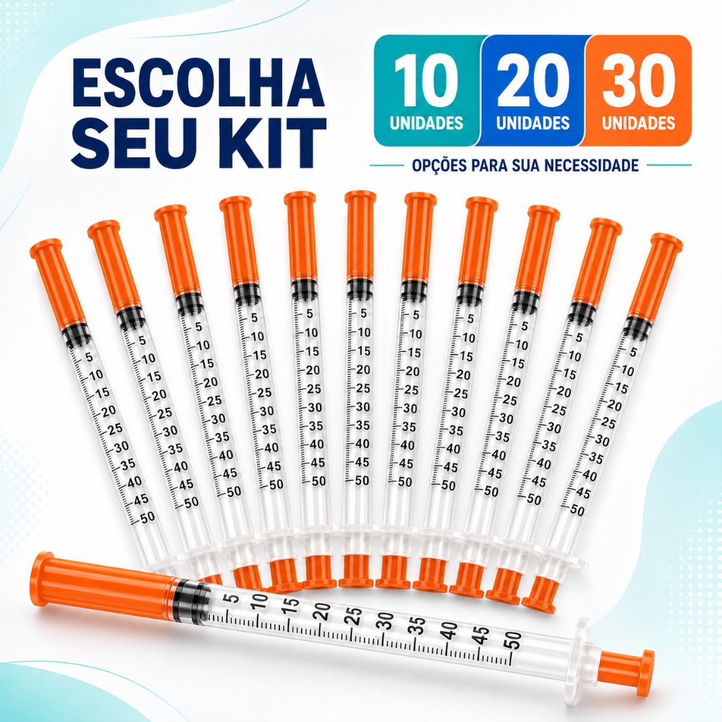 Seringa Insulina 0,5ml Fixa Agulha Fina Ultrafina 0,30mm x 8mm Graduada Estéril Descartável...