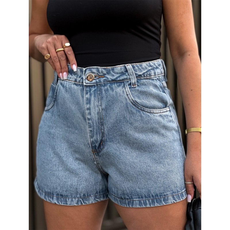 🔥 SHORT MOM JEANS MODA VINTAGE TRADICIONAL CINTURA ALTA FEMININA
