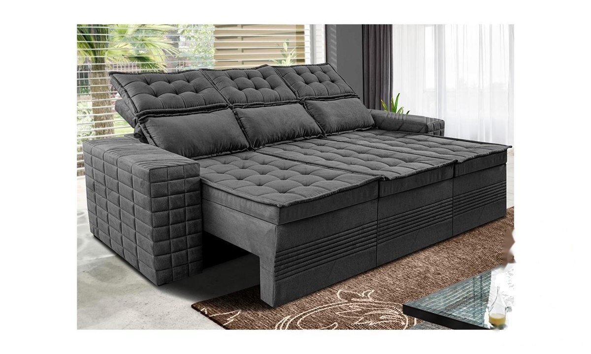⚠️ SOFÁ 3 LUGARES RETRÁTIL E RECLINÁVEL CAMA INBOX SENSES 2,00M VELUSOFT CINZA