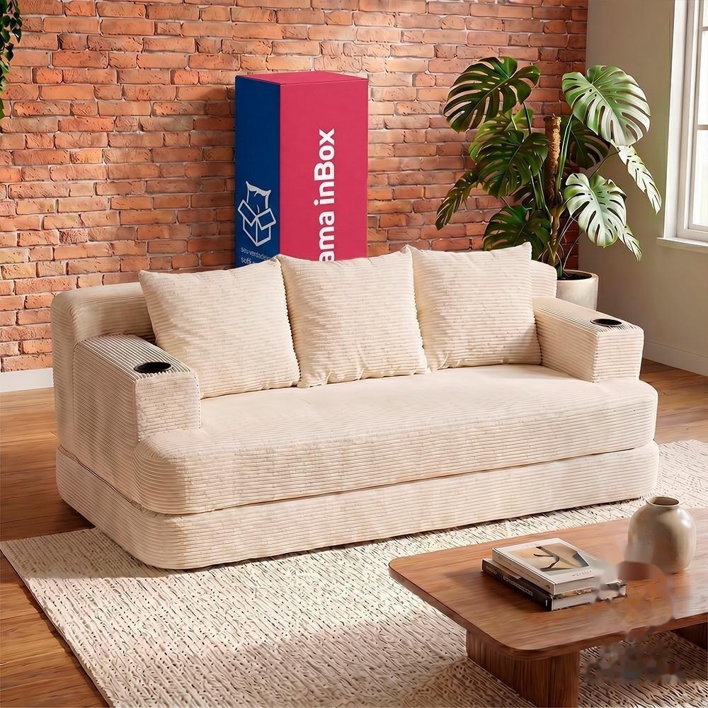 ⚠️ SOFÁ CAMA NAMI 1,88M XPAND TECH TECIDO VELOURÊ BEGE CAMA INBOX