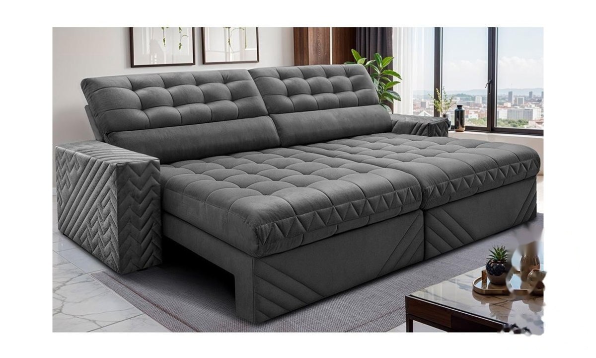 ⚠️ SOFÁ RETRÁTIL E RECLINÁVEL 3,00M MOLAS ENSACADAS MAX SPRING. VELUSOFT CAMA INBOX