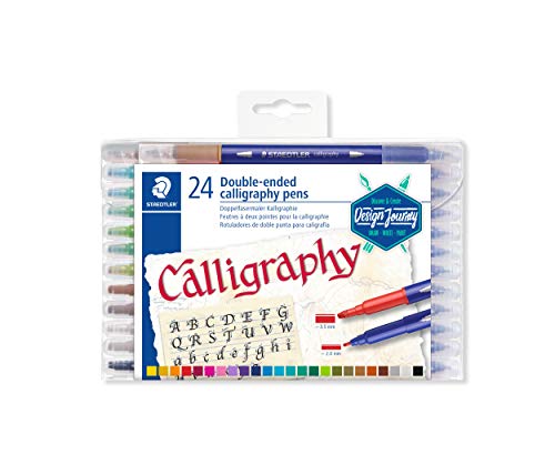 ➡️ STAEDTLER Caneta Calligraphy, Ponta Dupla Chanfrada, 24 cores, 3005 TB24, Multicolorido