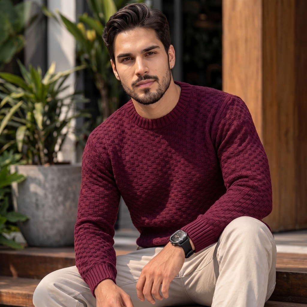 Suéter Masculino Tricô Liso Básico Gola Redonda Inverno Confortável Casual